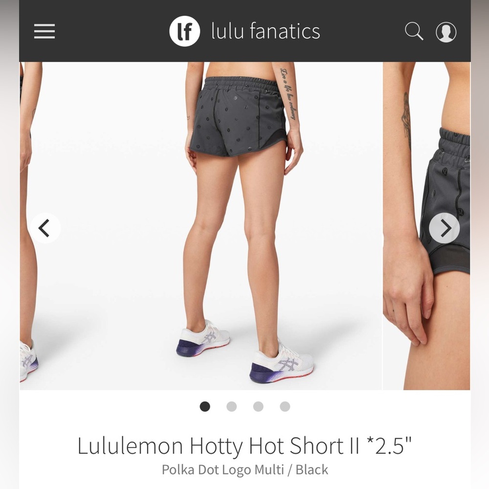 lululemon athletica Women's Black Hotty Hot Shorts polka dot logo